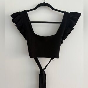 Urban Outfitters Black Ruffled Flutter Sleeve Bodysuit